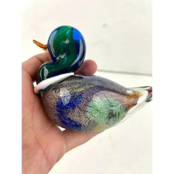 VTG Hand Blown Murano Glass Duck Paperweight Sparkle - Picture 3 of 16